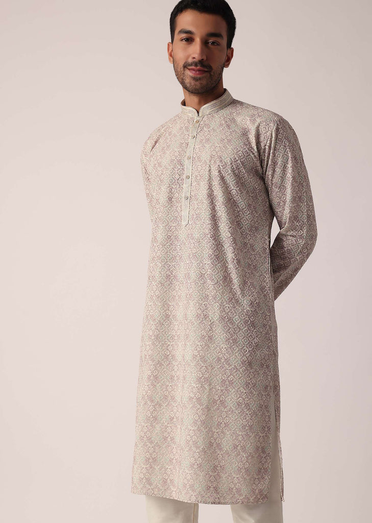 Purple Kurta Set For Men With Exquisite Thread Work