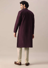 Purple Kurta Set In Art Silk With Leather Embroidery