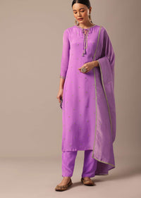 Purple Kurta Set With Hand Embroidered Sequins