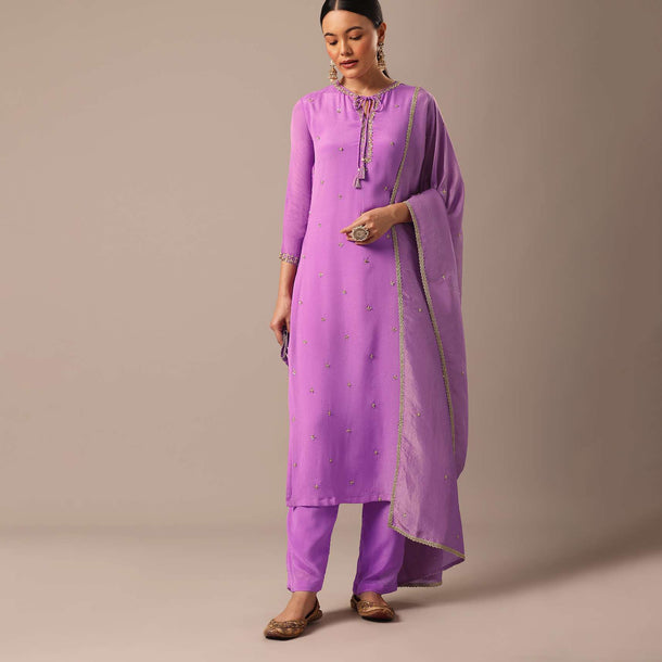 Purple Kurta Set With Hand Embroidered Sequins