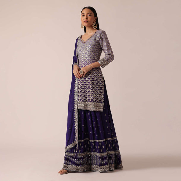 Purple Kurta Set With Sequin Embellishments