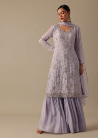 Purple Kurta Sharara Set In Chiffon