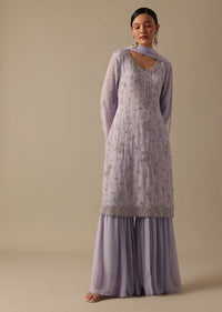 Purple Kurta Sharara Set In Chiffon