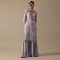 Purple Kurta Sharara Set In Chiffon