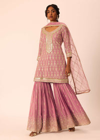 Purple Kurta Sharara Set In Chiffon With Sequin Work