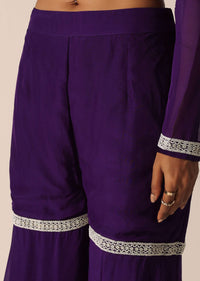 Purple Kurta Sharara Set With Bead Work