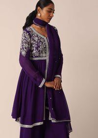 Purple Kurta Sharara Set With Bead Work
