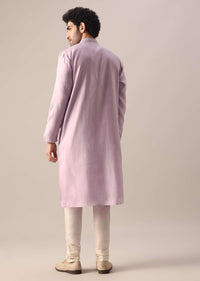 Purple Kurta With Churidar In Art Silk With Mirror Embellishments