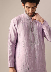 Purple Kurta With Churidar In Art Silk With Mirror Embellishments