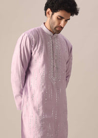 Purple Kurta With Churidar In Art Silk With Mirror Embellishments