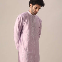 Purple Kurta With Churidar In Art Silk With Mirror Embellishments