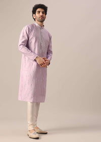 Purple Kurta With Churidar In Art Silk With Mirror Embellishments