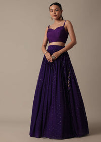 Purple Lehenga Set With Embroidered Indowestern Top