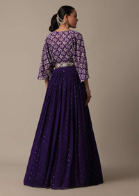 Purple Lehenga Set With Embroidered Indowestern Top