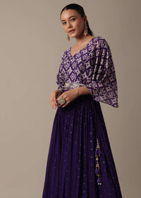 Purple Lehenga Set With Embroidered Indowestern Top