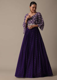 Purple Lehenga Set With Embroidered Indowestern Top