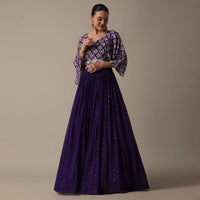 Purple Lehenga Set With Embroidered Indowestern Top