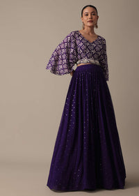 Purple Lehenga Set With Embroidered Indowestern Top