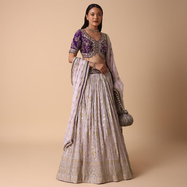 Purple Lehenga With Embroidered Choli And Dupatta