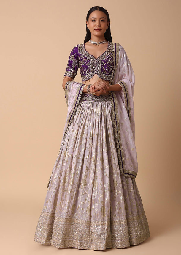 Purple Lehenga With Embroidered Choli And Dupatta