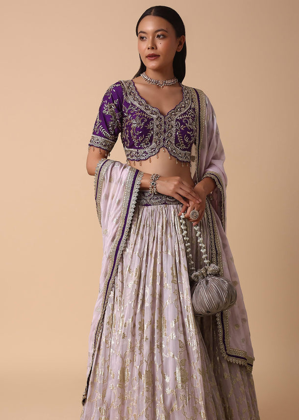 Purple Lehenga With Embroidered Choli And Dupatta