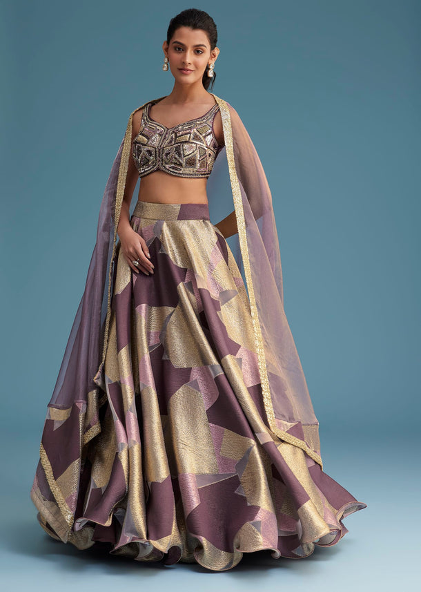 Purple Lurex Glitter Lehenga Set