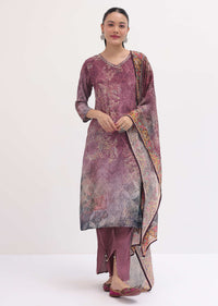 Purple Mauve Floral Crepe Kurta Pant Set