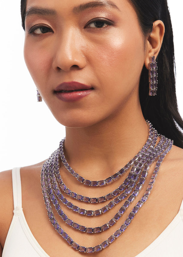 Purple Multi Layered Zircon Necklace Set