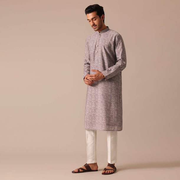 Purple Muslin Silk Kurta And Pant Set