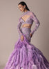 Purple Fish Cut Trail Skirt Lehenga Set with 3D Crystal And Feather Detailing