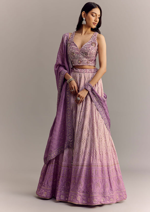 Purple Ombre Embroidered Lehenga Set