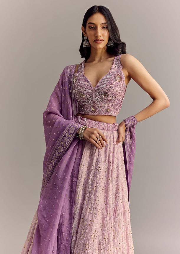 Purple Ombre Embroidered Lehenga Set