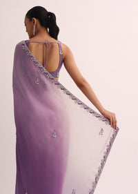 Purple Ombre Saree With Embroidered Border And Unstitched Blouse