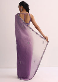 Purple Ombre Saree With Embroidered Border And Unstitched Blouse