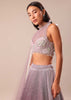 Purple Ombre Sequin Lehenga With Ruched Halter Blouse