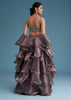Purple Organza Ruffle Lehenga Set With Embellished Blouse