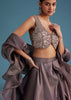 Purple Organza Ruffle Lehenga Set With Embellished Blouse