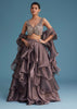 Purple Organza Ruffle Lehenga Set With Embellished Blouse