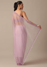 Purple Organza Saree with Embellished Border and Unstitched Blouse Piece