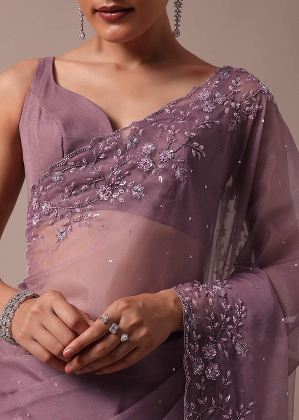 Purple Organza Saree With Unstitched Blouse
