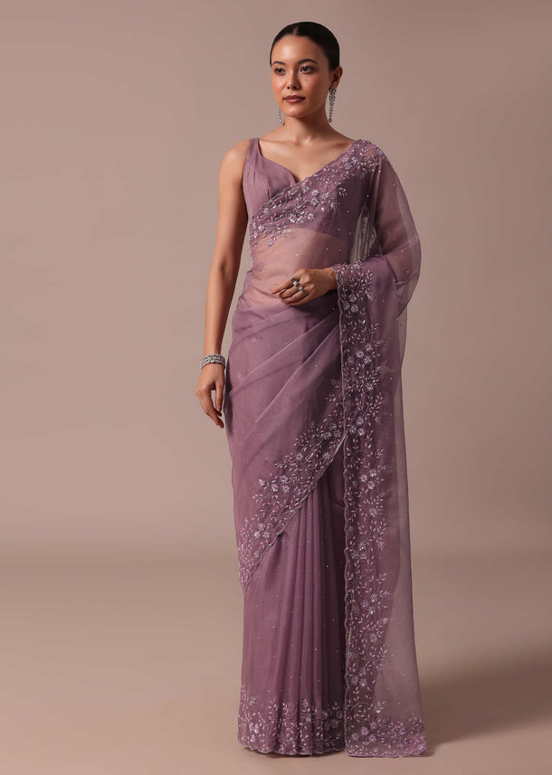 Purple Organza Saree With Unstitched Blouse