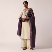 Purple Palazzo Set In Silk With Embroidered Kurta