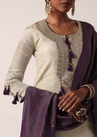 Purple Palazzo Set In Silk With Embroidered Kurta