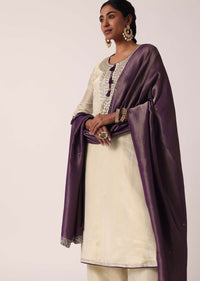 Purple Palazzo Set In Silk With Embroidered Kurta