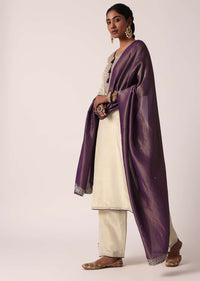 Purple Palazzo Set In Silk With Embroidered Kurta