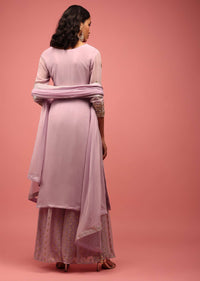 Lavender Purple Palazzo Suit Set Hand Embroidered In Georgette With Embroidery
