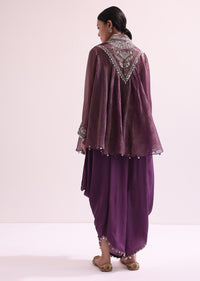 Purple Croptop And Dhoti With Embroidered Cape