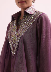 Purple Croptop And Dhoti With Embroidered Cape