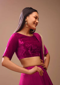 Purple Pink Blouse In Velvet With Half Sleeves And Round Neckline