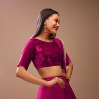 Purple Pink Blouse In Velvet With Half Sleeves And Round Neckline